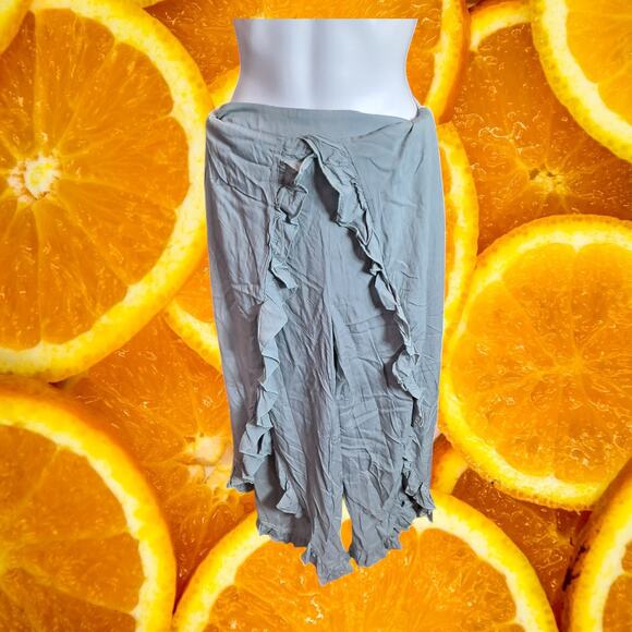 NWT Simplee Women's High Waisted Slit Hem Ruffle Trim Wide Leg Palazzo Size L - Picture 4 of 6